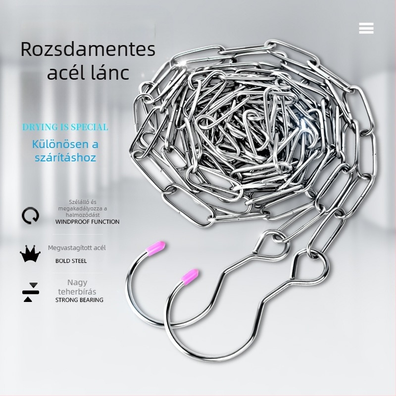 Rozsdamentes acél ruhaszárító, összecsukható, szélálló, balkonos használatra, tárolólánccal