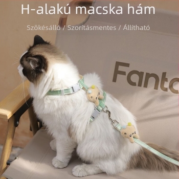 Macska sétáló póráz - nem visszahúzható, állítható mellkasi hám, nylon kötélből készült póráz ötvözet és ABS zárakkal