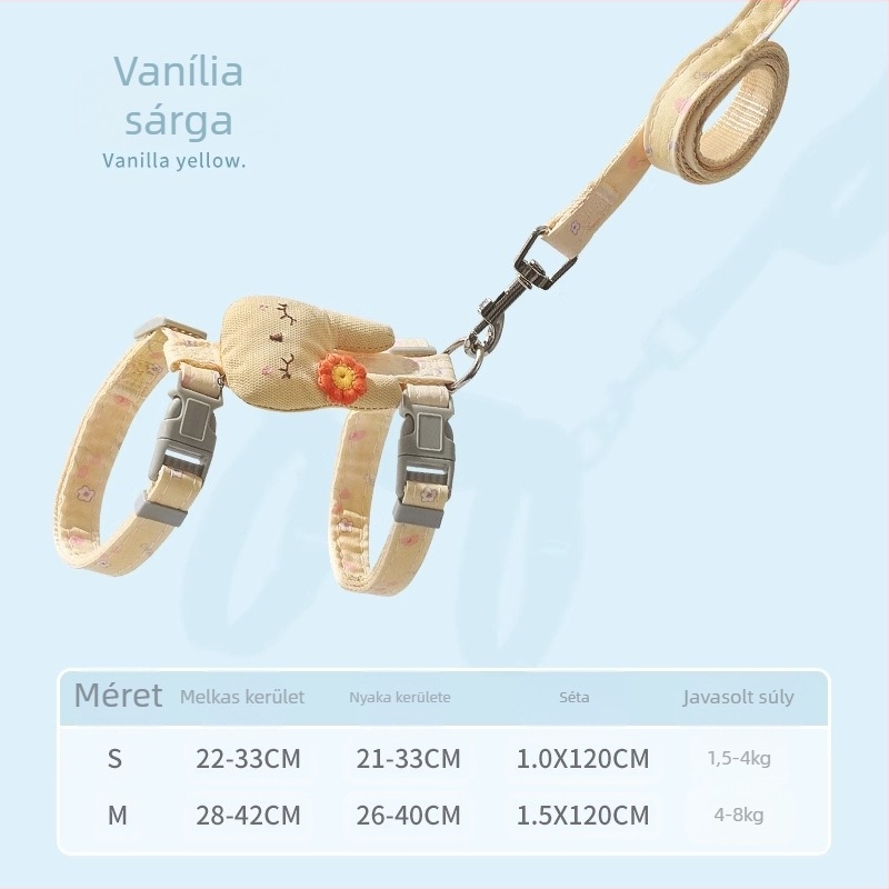 Macska sétáló póráz - nem visszahúzható, állítható mellkasi hám, nylon kötélből készült póráz ötvözet és ABS zárakkal