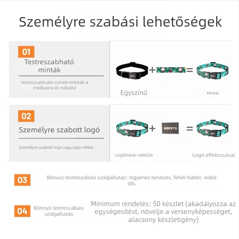 Poliészteres nyakörv háziállatok számára, kutyáknak és macskáknak, Kód 001, Doboz 50 darab