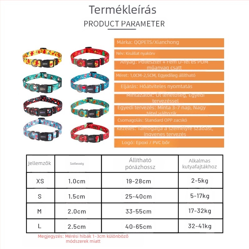 Poliészteres nyakörv háziállatok számára, kutyáknak és macskáknak, Kód 001, Doboz 50 darab