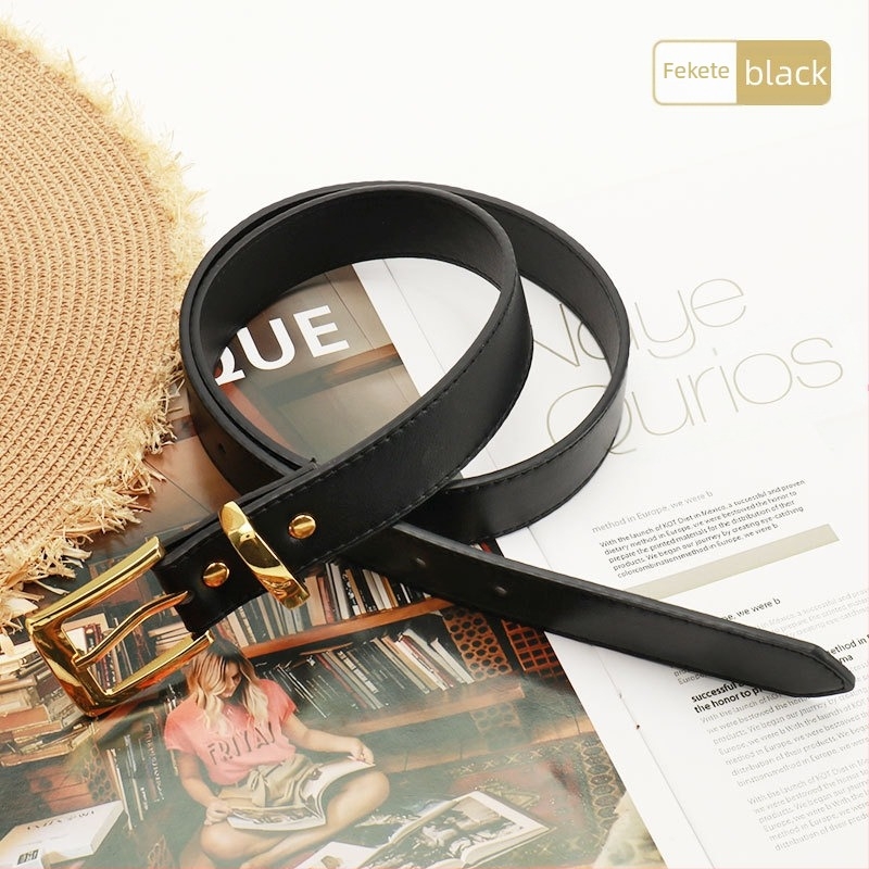 Női öv - műbőr, ötvözetű csattal, 2,8 cm széles, elektroplatinált felület, sokoldalú stílus