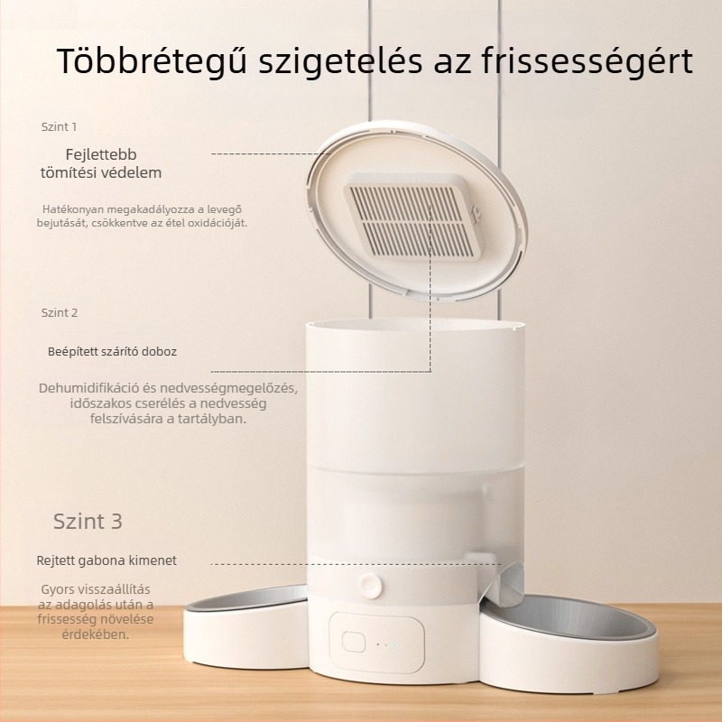 G5J Habas időzített intelligens automata etető, nagy kapacitású macskáknak és kutyáknak