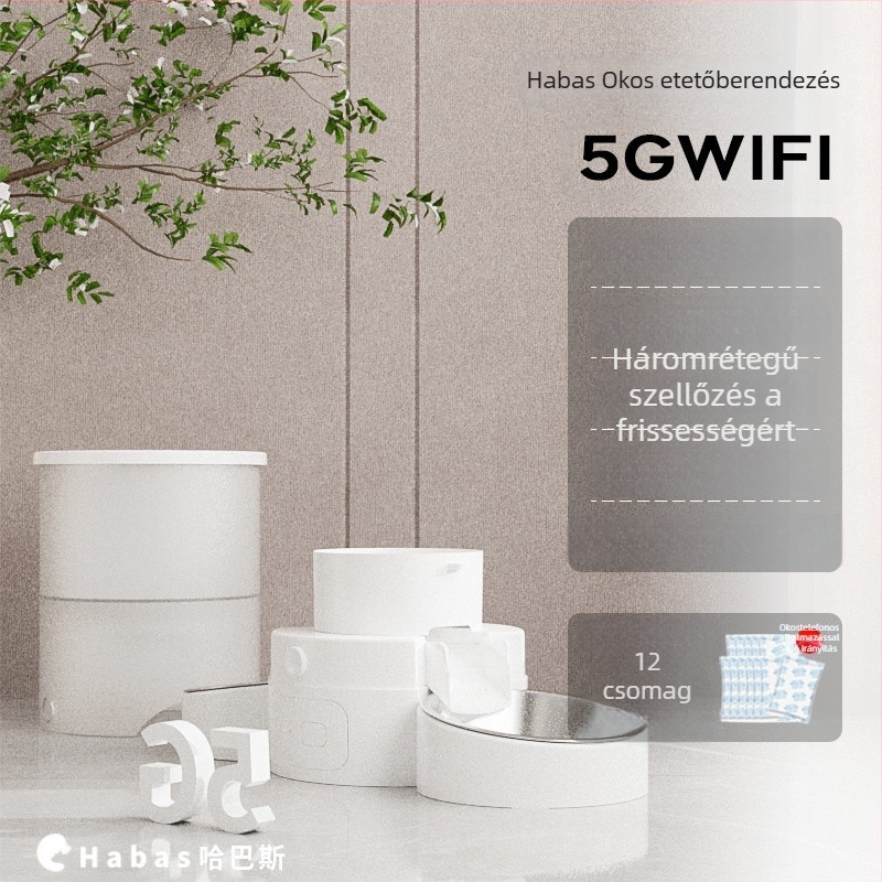 G5J Habas időzített intelligens automata etető, nagy kapacitású macskáknak és kutyáknak