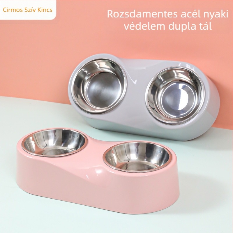 Pipitao macska tál – kettős tál, ABS + rozsdamentes acél, macskáknak, anti-tipp