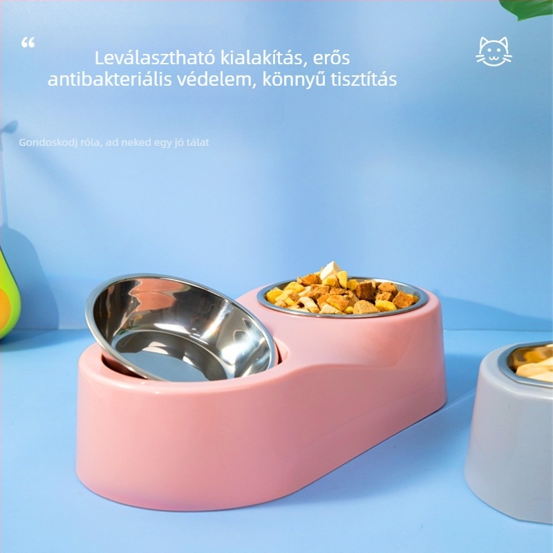 Pipitao macska tál – kettős tál, ABS + rozsdamentes acél, macskáknak, anti-tipp