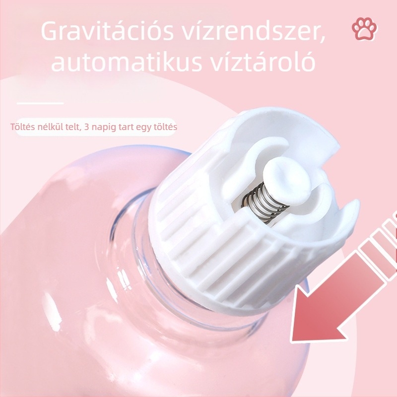 3 az 1-ben állateledeles tál automatikus ivó rendszerrel, anti-öntés védelemmel és nyakvédővel, anyag PP+PC
