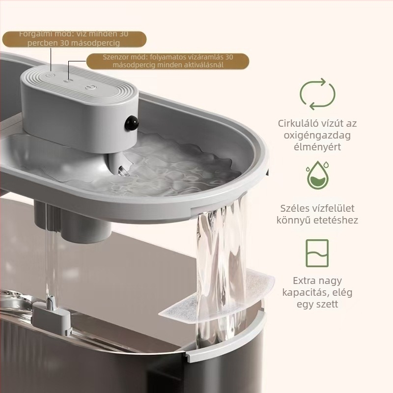 HI CAT macska vízadagoló – ABS anyag, beépített szűrőgyapot, automata ciklus, csendes működés, eredet: Wenzhou