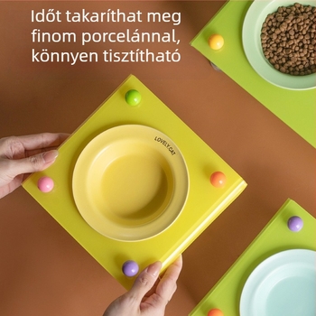 Shuoying Macska tál — kerámia tál, akril állvány, dupla tál, magas talp, UFO stílus, kompatibilis automata etetéssel