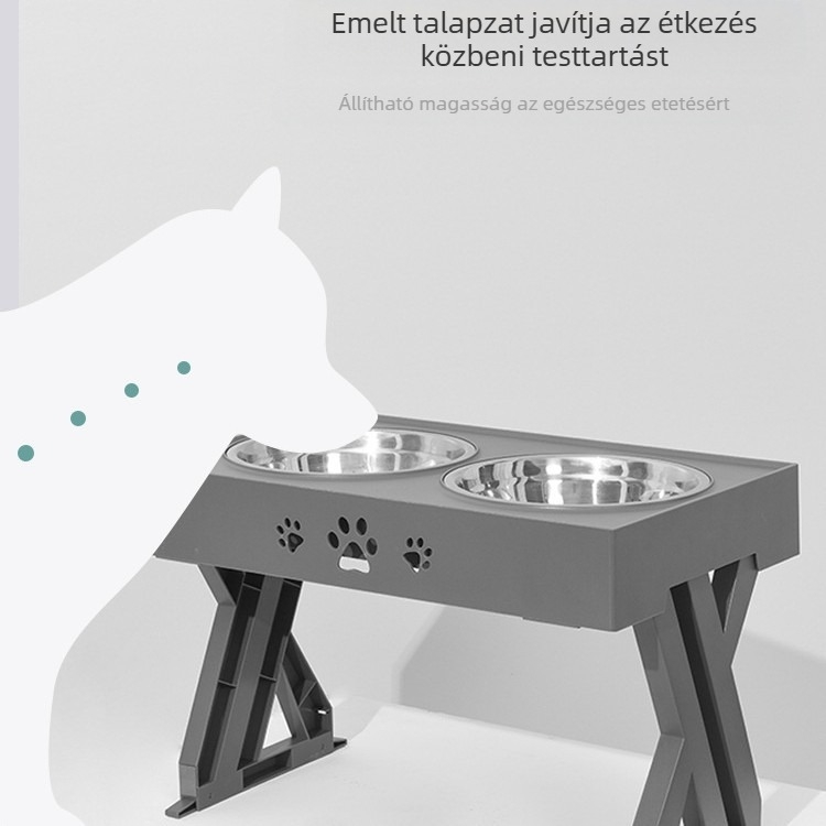 Kutyák etetőállomása rozsdamentes acél tálával és műanyag tartóállvánnyal (Márka: Small One; Csomagolás: 10 db; Licencelt magáncímke: Igen; Kategória: Kisállat felszerelések)