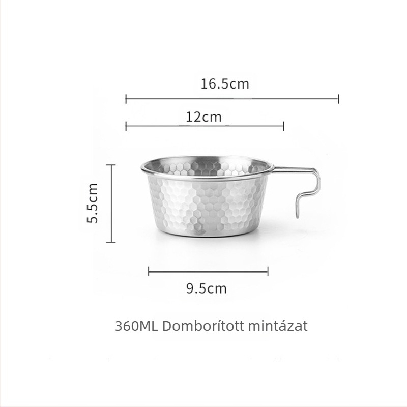 Hammered snow bowl rozsdamentes acélból, piknikhez, hordozható fogantyúval, Moxa Chef márka, 2 személyes