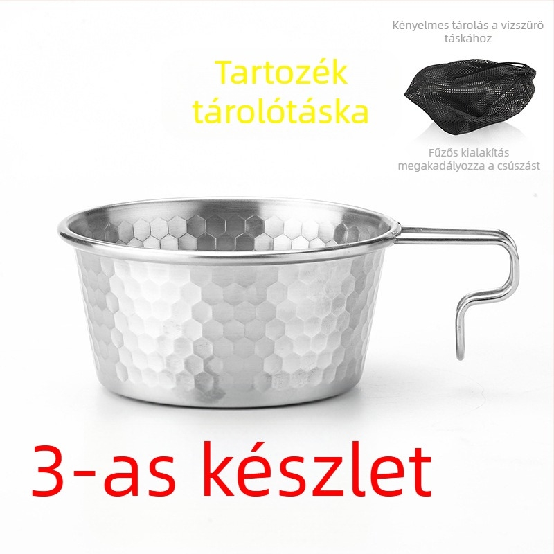 Hammered snow bowl rozsdamentes acélból, piknikhez, hordozható fogantyúval, Moxa Chef márka, 2 személyes