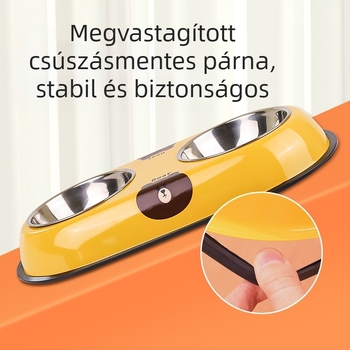 Rozsdamentes acélból készült kettős tál háziállatok számára, beépített dizájnnal, csúszásmentes, automatikus etetés, Seven Oh