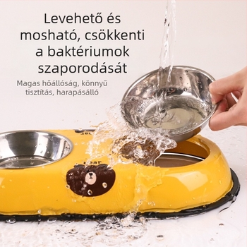 Rozsdamentes acélból készült kettős tál háziállatok számára, beépített dizájnnal, csúszásmentes, automatikus etetés, Seven Oh