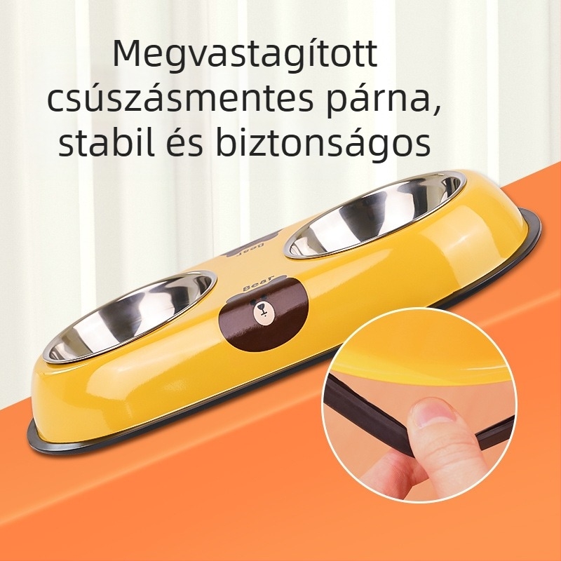 Rozsdamentes acélból készült kettős tál háziállatok számára, beépített dizájnnal, csúszásmentes, automatikus etetés, Seven Oh