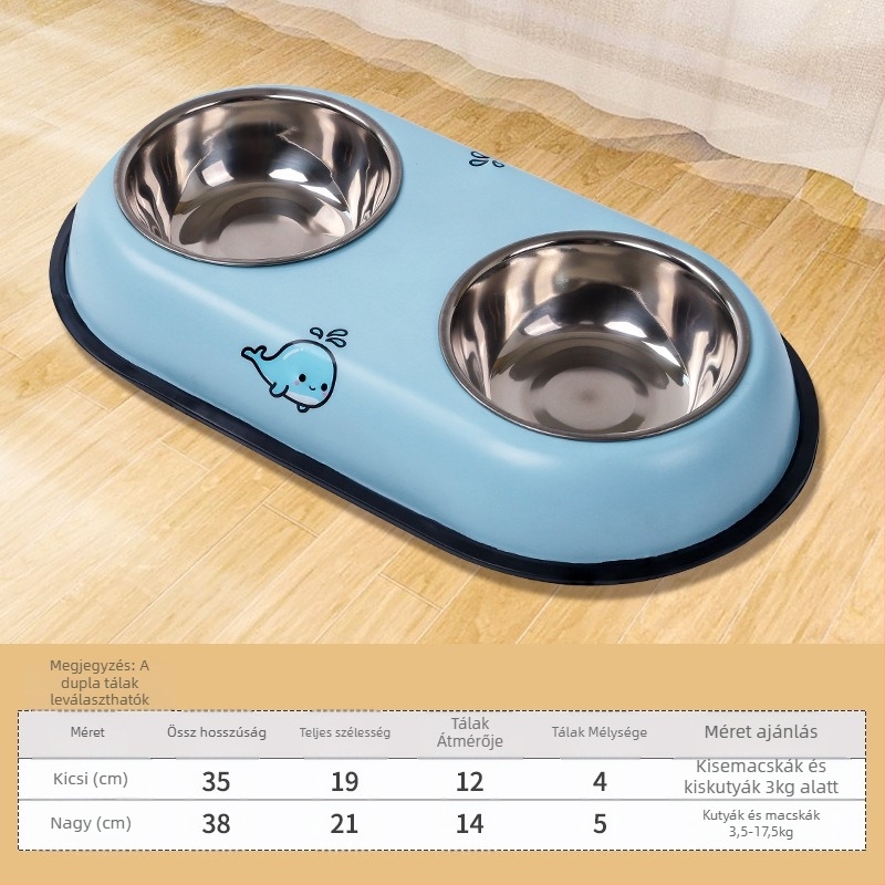 Rozsdamentes acélból készült kettős tál háziállatok számára, beépített dizájnnal, csúszásmentes, automatikus etetés, Seven Oh