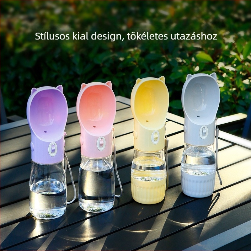 Kutyasétára szánt ivóedény — integrált hordozható keresztpántos kivitel, ABS+PC, egy egység