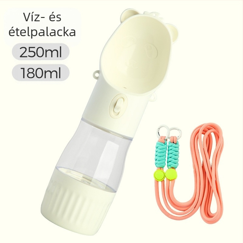 Kutyasétára szánt ivóedény — integrált hordozható keresztpántos kivitel, ABS+PC, egy egység