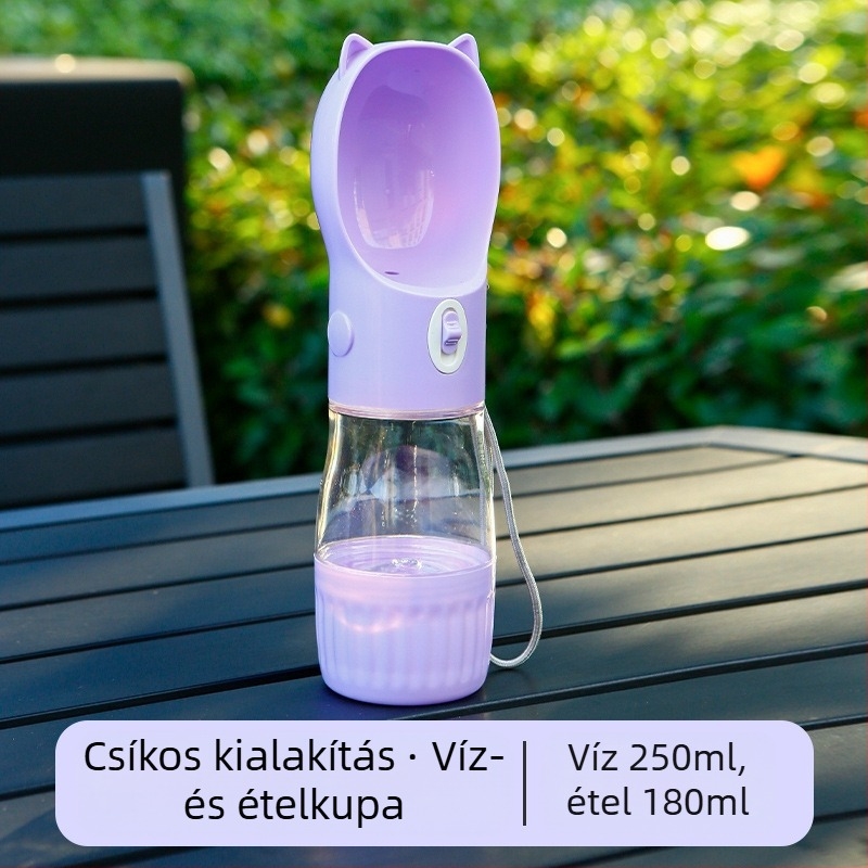 Kutyasétára szánt ivóedény — integrált hordozható keresztpántos kivitel, ABS+PC, egy egység