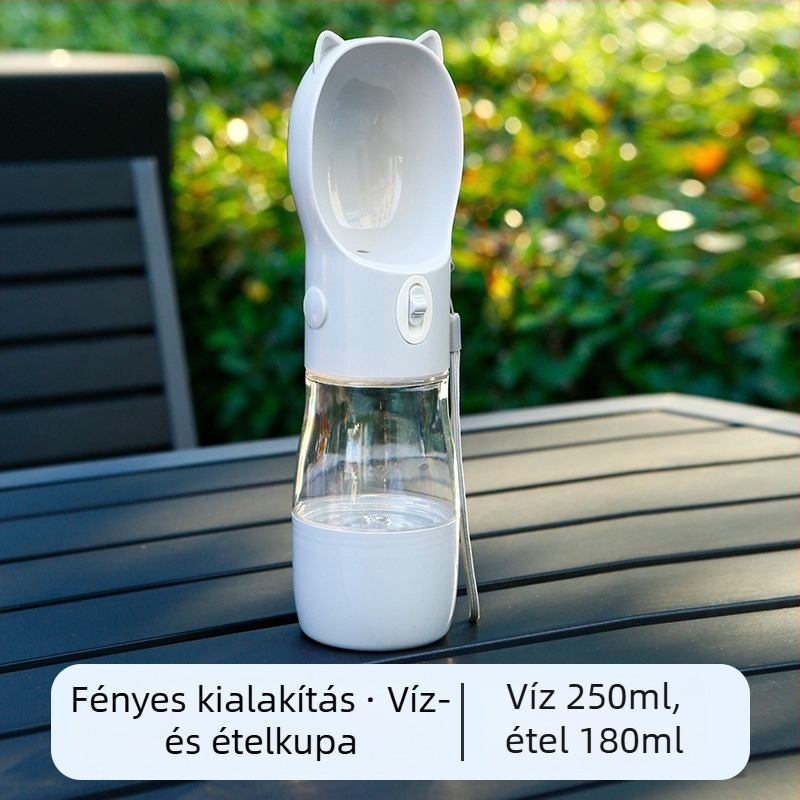 Kutyasétára szánt ivóedény — integrált hordozható keresztpántos kivitel, ABS+PC, egy egység