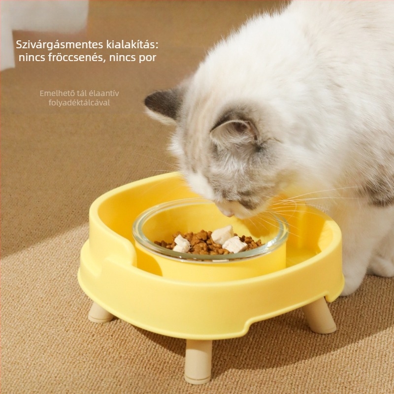 Szétválasztható etető tál kutyáknak és macskáknak, szivárgásmentes — Egylábas dizájn, Anyag: PP+üveg, Hawoo Howo