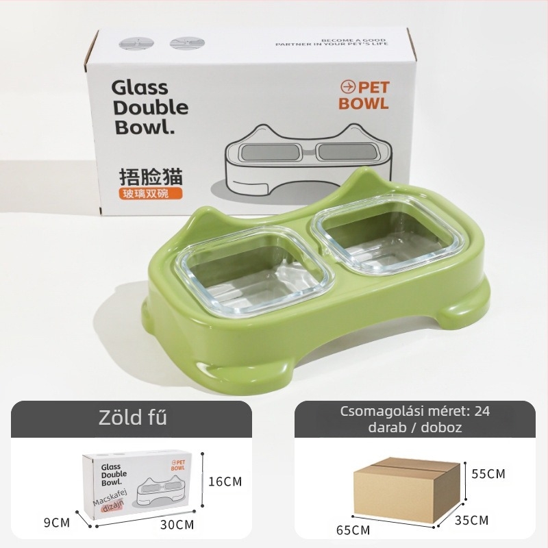 Szétválasztható etető tál kutyáknak és macskáknak, szivárgásmentes — Egylábas dizájn, Anyag: PP+üveg, Hawoo Howo