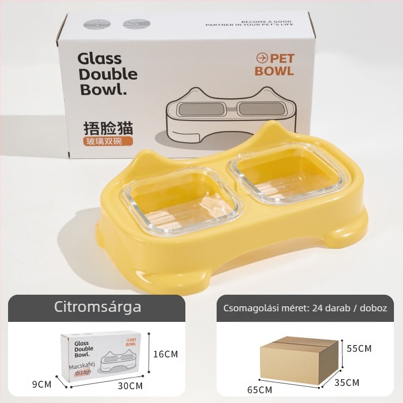 Szétválasztható etető tál kutyáknak és macskáknak, szivárgásmentes — Egylábas dizájn, Anyag: PP+üveg, Hawoo Howo