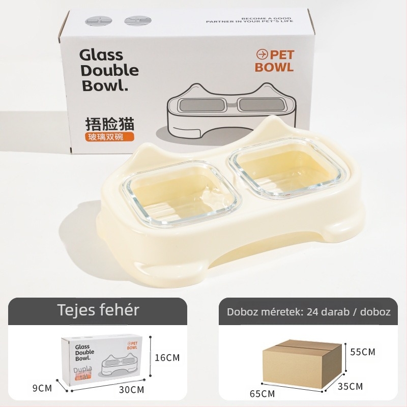 Szétválasztható etető tál kutyáknak és macskáknak, szivárgásmentes — Egylábas dizájn, Anyag: PP+üveg, Hawoo Howo