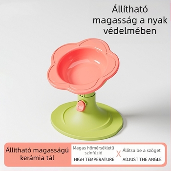 Kerámia macska tál, állítható magasságú tartóval, felborulás elleni kialakítással és széles nyílással a könnyű töltéshez