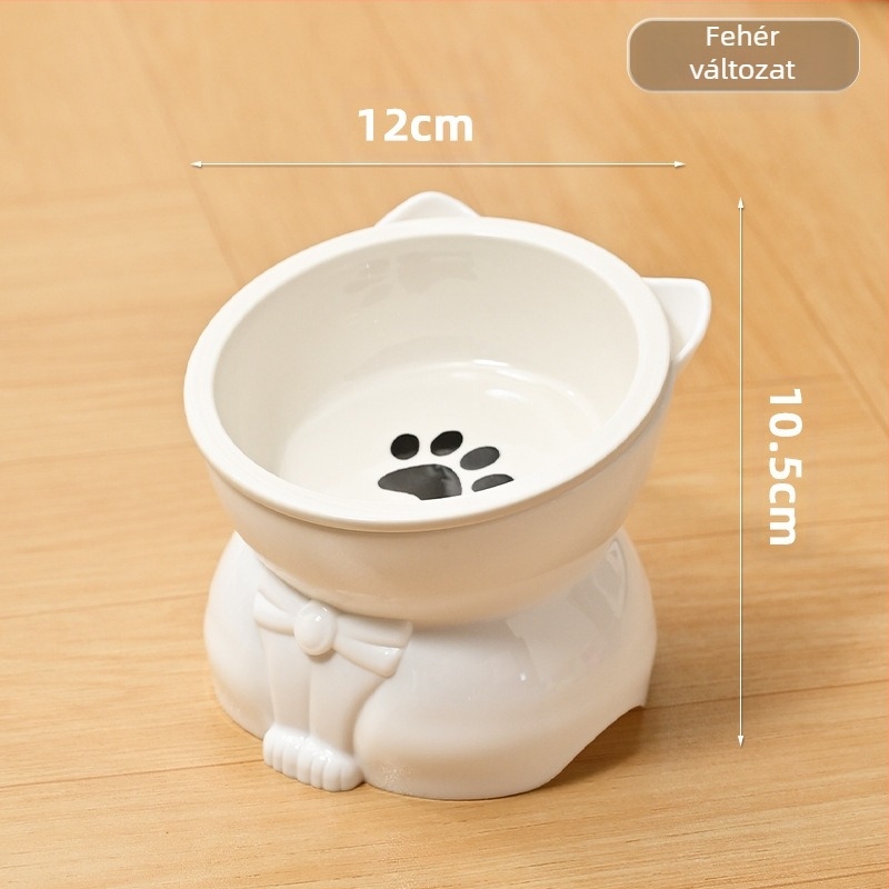 Macska tál ételhez és vízhez – kerámia és műanyag, ferde nyílás, magas talp, alkalmas macskáknak