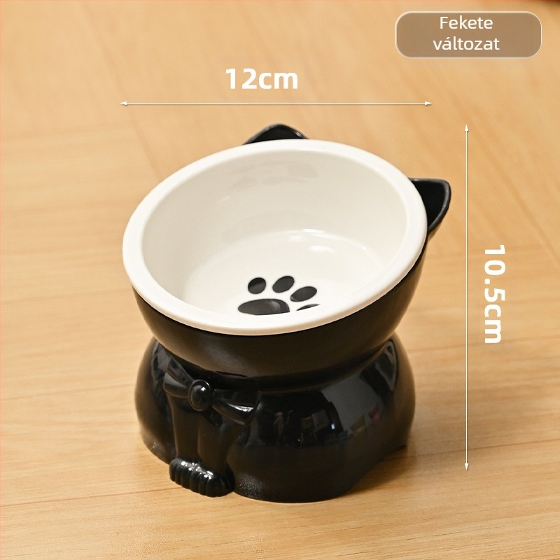 Macska tál ételhez és vízhez – kerámia és műanyag, ferde nyílás, magas talp, alkalmas macskáknak