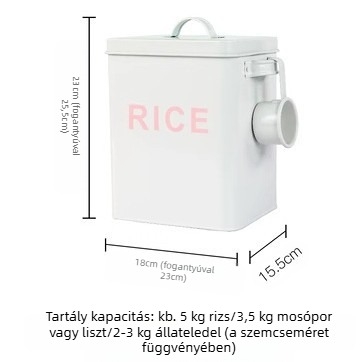 Fémből készült mosópor tároló zárható fedéllel, nedvességálló, 6–7 literes kapacitás