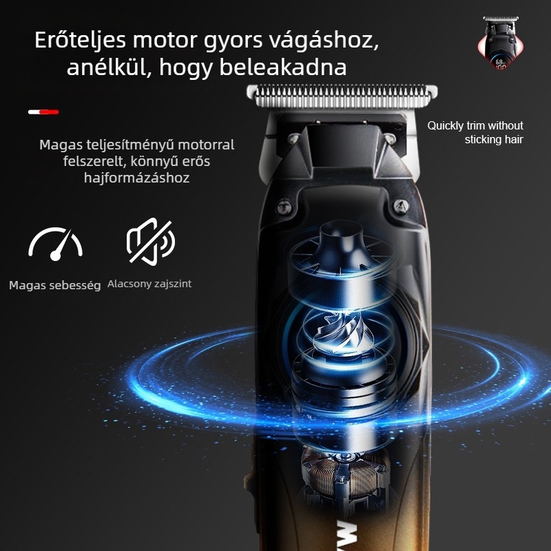 Hajvágó, újratölthető, kefemotorral, rozsdamentes acél pengékkel, beépített 1200-2000 mAh-s akkumulátor, üzemidő 1-3 óra