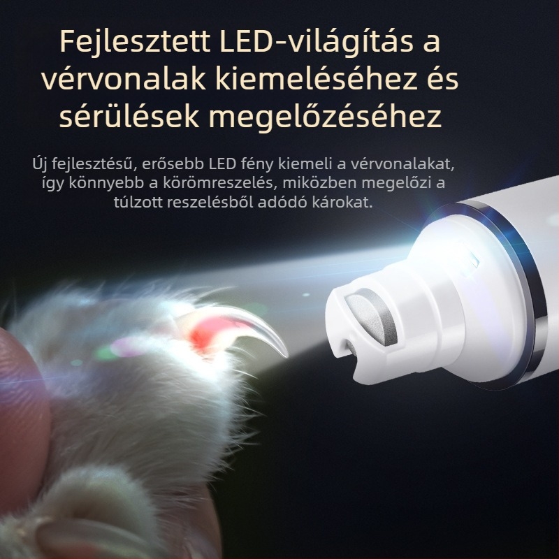 LED világítású elektromos körömdaráló háziállatok számára – nagy teljesítményű, kutyáknak és macskáknak