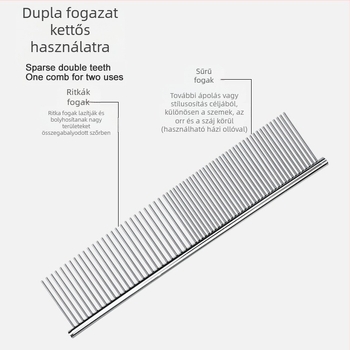 Senwei fém hosszú szőrű háziállatok számára készült fésű, sűrű kettős fogazattal a csomók kibontására és a szőr eltávolítására, kutyák és macskák számára