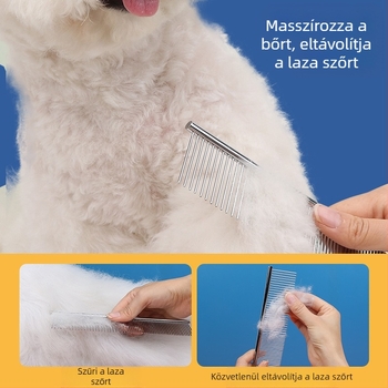 Senwei fém hosszú szőrű háziállatok számára készült fésű, sűrű kettős fogazattal a csomók kibontására és a szőr eltávolítására, kutyák és macskák számára