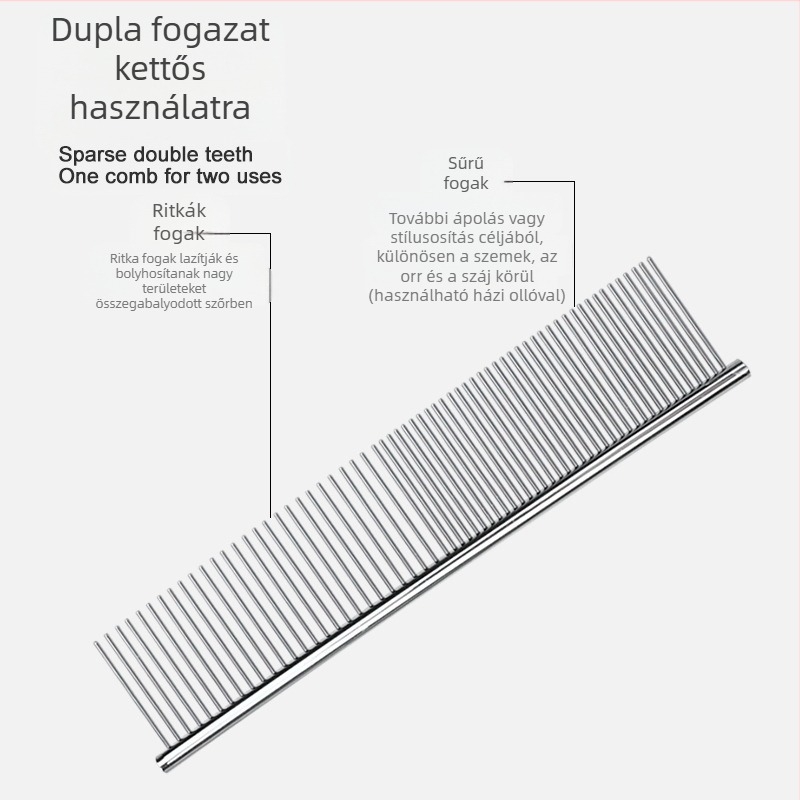 Senwei fém hosszú szőrű háziállatok számára készült fésű, sűrű kettős fogazattal a csomók kibontására és a szőr eltávolítására, kutyák és macskák számára