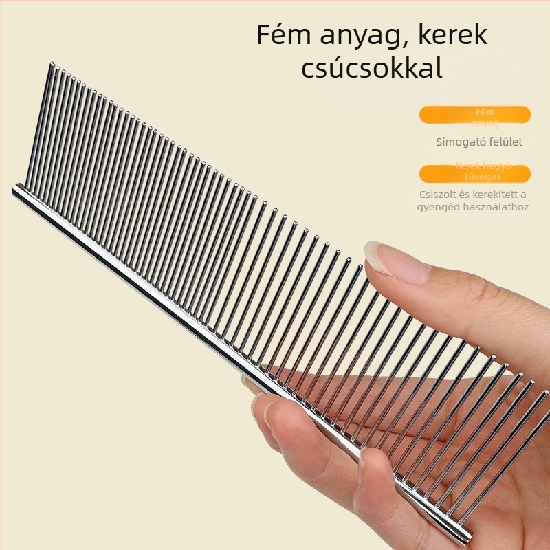 Senwei fém hosszú szőrű háziállatok számára készült fésű, sűrű kettős fogazattal a csomók kibontására és a szőr eltávolítására, kutyák és macskák számára