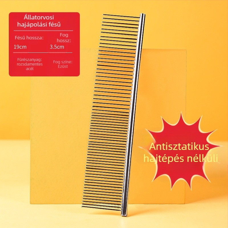 Senwei fém hosszú szőrű háziállatok számára készült fésű, sűrű kettős fogazattal a csomók kibontására és a szőr eltávolítására, kutyák és macskák számára