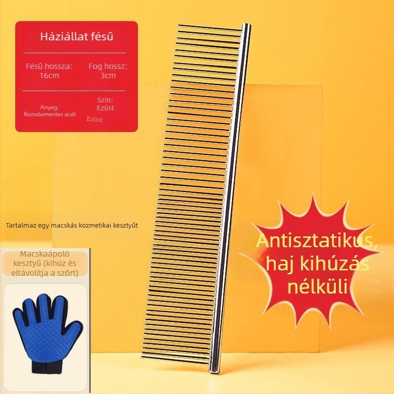 Senwei fém hosszú szőrű háziállatok számára készült fésű, sűrű kettős fogazattal a csomók kibontására és a szőr eltávolítására, kutyák és macskák számára
