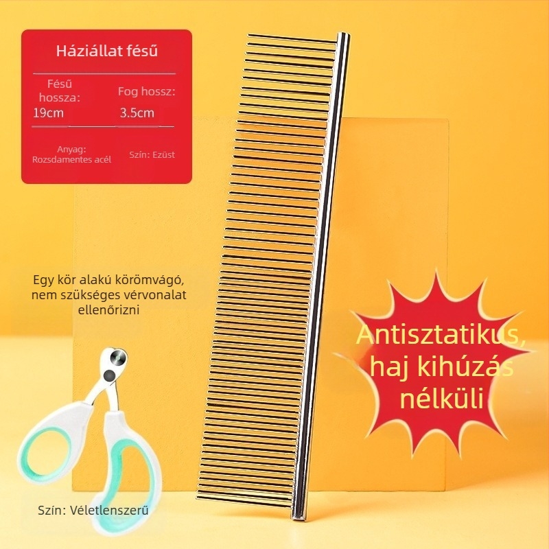 Senwei fém hosszú szőrű háziállatok számára készült fésű, sűrű kettős fogazattal a csomók kibontására és a szőr eltávolítására, kutyák és macskák számára