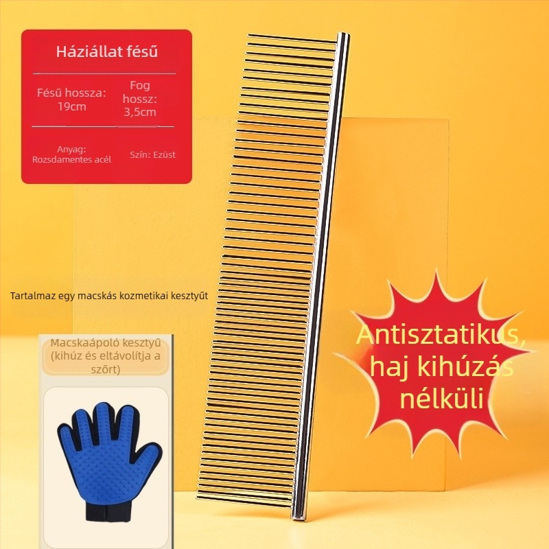 Senwei fém hosszú szőrű háziállatok számára készült fésű, sűrű kettős fogazattal a csomók kibontására és a szőr eltávolítására, kutyák és macskák számára