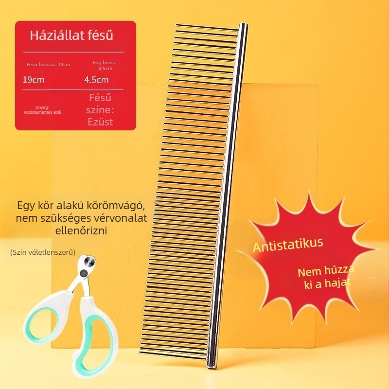 Senwei fém hosszú szőrű háziállatok számára készült fésű, sűrű kettős fogazattal a csomók kibontására és a szőr eltávolítására, kutyák és macskák számára