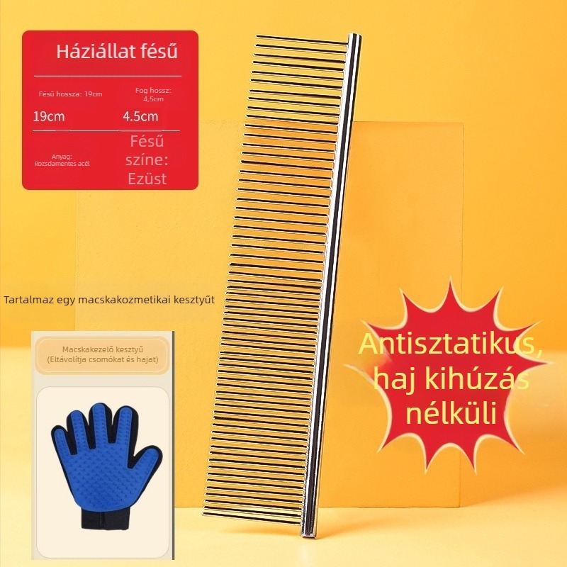 Senwei fém hosszú szőrű háziállatok számára készült fésű, sűrű kettős fogazattal a csomók kibontására és a szőr eltávolítására, kutyák és macskák számára