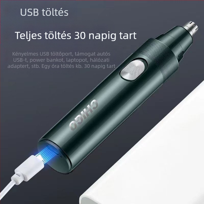 Chigo orrszőr-trimmel, kivehető és mosható fejjel, modell CX-ZD2, újratölthető, beépített 300–500 mAh akkumulátor, ABS anyag