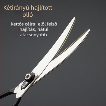 Állatgondozó olló készlet, teljes acél konstrukció, felfelé és lefelé görbült élek, kutya szőrzetének vágásához
