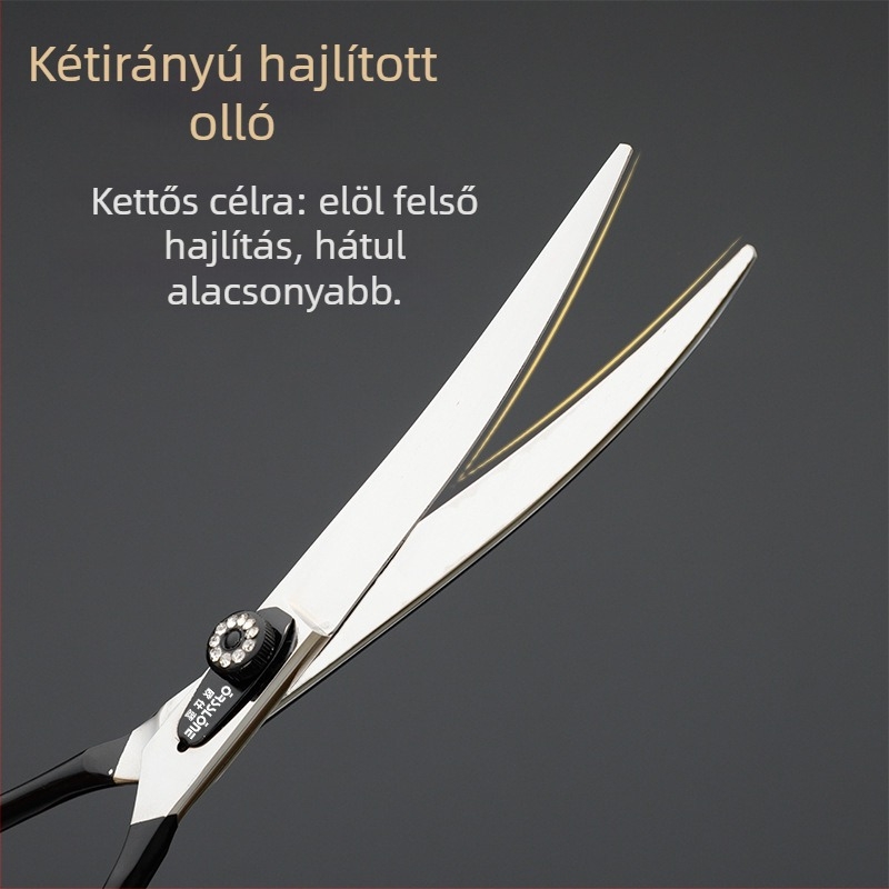 Állatgondozó olló készlet, teljes acél konstrukció, felfelé és lefelé görbült élek, kutya szőrzetének vágásához