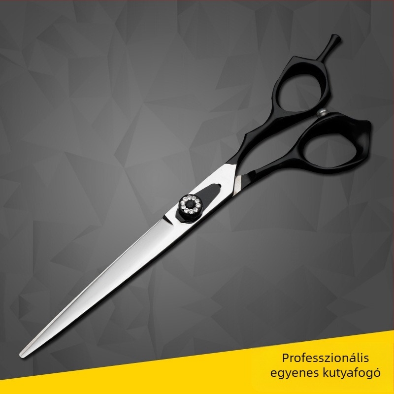 Állatgondozó olló készlet, teljes acél konstrukció, felfelé és lefelé görbült élek, kutya szőrzetének vágásához