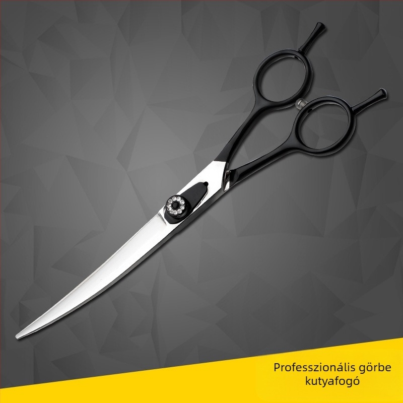 Állatgondozó olló készlet, teljes acél konstrukció, felfelé és lefelé görbült élek, kutya szőrzetének vágásához