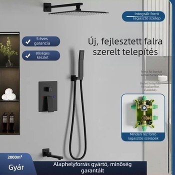 Falba süllyeszthető zuhanyszett, rézből készített, négyszögletes esőzuhany, hőmérséklet-szabályozó, modell zs-anz